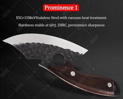 Viking Chef Knife Set 3/4pcs Hammered Stainless Steel Kitchen Knives – Boning, Utility & BBQ Knife with Wooden Handle for Cooking, Camping & Outdoor