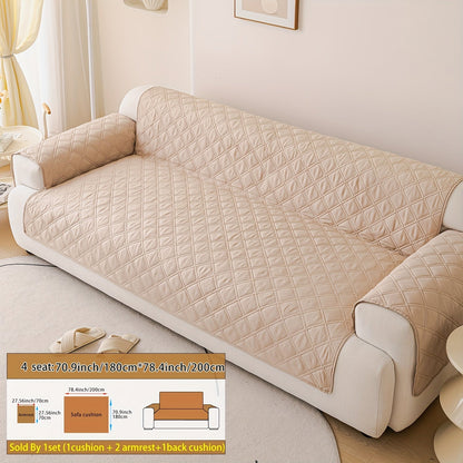 Sofa Cover Three-Piece Soundwave Embossed Set with Sofa Panel, Two Armrest Covers and Anti-Slip Mat