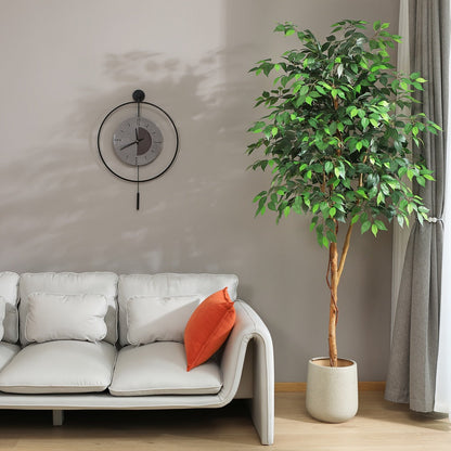 Artificial Ficus Tree Tall Fake Potted Plant Natural Wood Trunk Lifelike Silk Leaves 4FT 5FT 6FT 7FT Indoor Outdoor Living Room Bedroom Office Home Decor No Maintenance