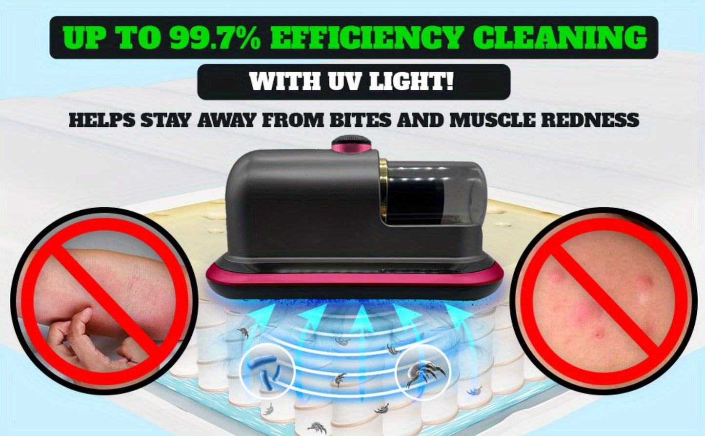 Cordless Mattress Vacuum Cleaner with 9.6 x 9.4-Inch Body, Clear Dust Cup and Purple Checkout Option