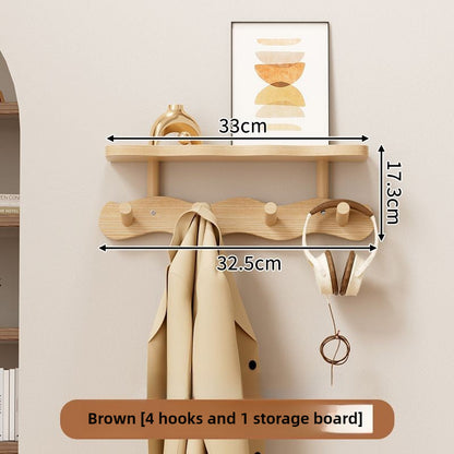 Coat Rack Wall Mounted Wood-and-Metal Organizer with Upper Shelf and 4 or 8 Hooks for Entryway Storage