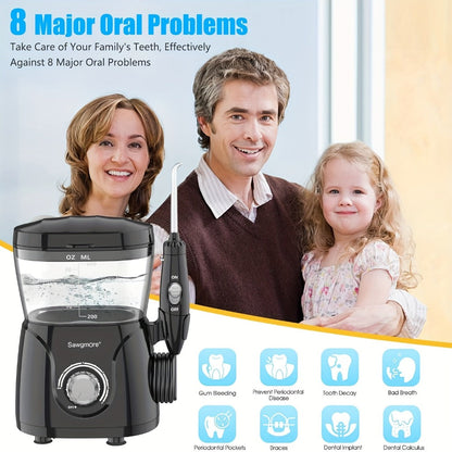 600 ml Desktop Water Flosser in Black with 10 Pressure Levels, Eight Nozzles and Large Tank