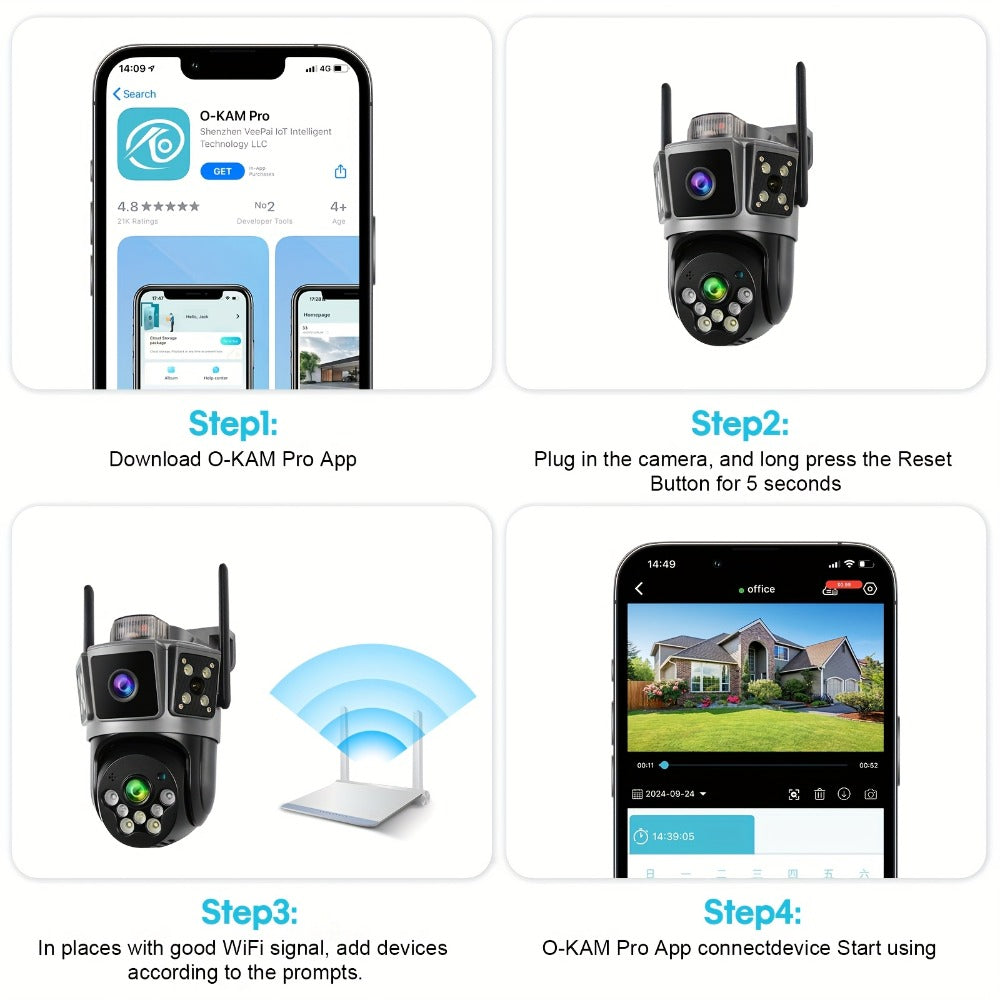 Security Camera Dual-Lens Three-Scene Model with 355 Pan-Tilt, Color Night Vision and SD Support to 256GB