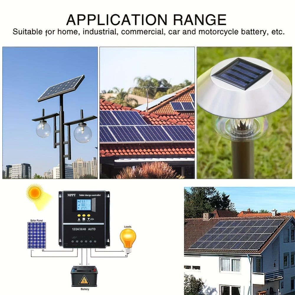 100A MPPT Solar Charge Controller with LCD Display Auto Tracking for 12V 24V 36V 48V Systems Lead-Acid Lithium LiFePO4 Batteries Off-Grid Solar RV Boat Camper