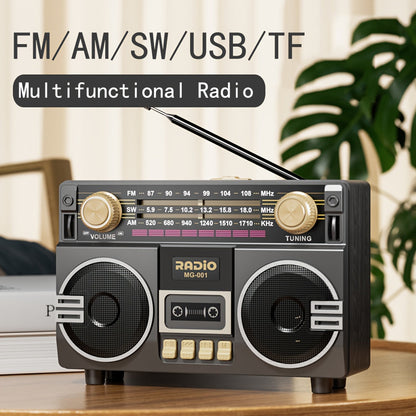 Portable AM/FM/SW Radio with 1200mAh Battery, Bluetooth, USB/TF/AUX Playback and LED Flashlight