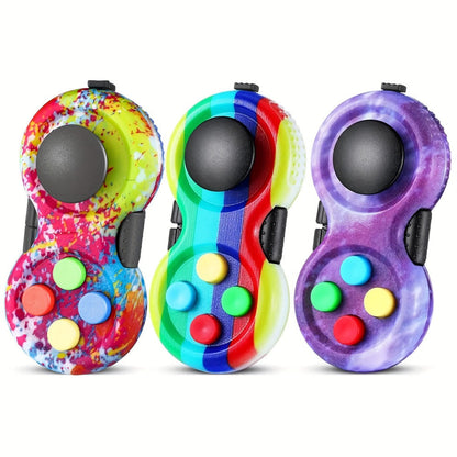 Three-Pack Handheld Fidget Controller Toys with Buttons, Roller and Five Multicolor Checkout Sets