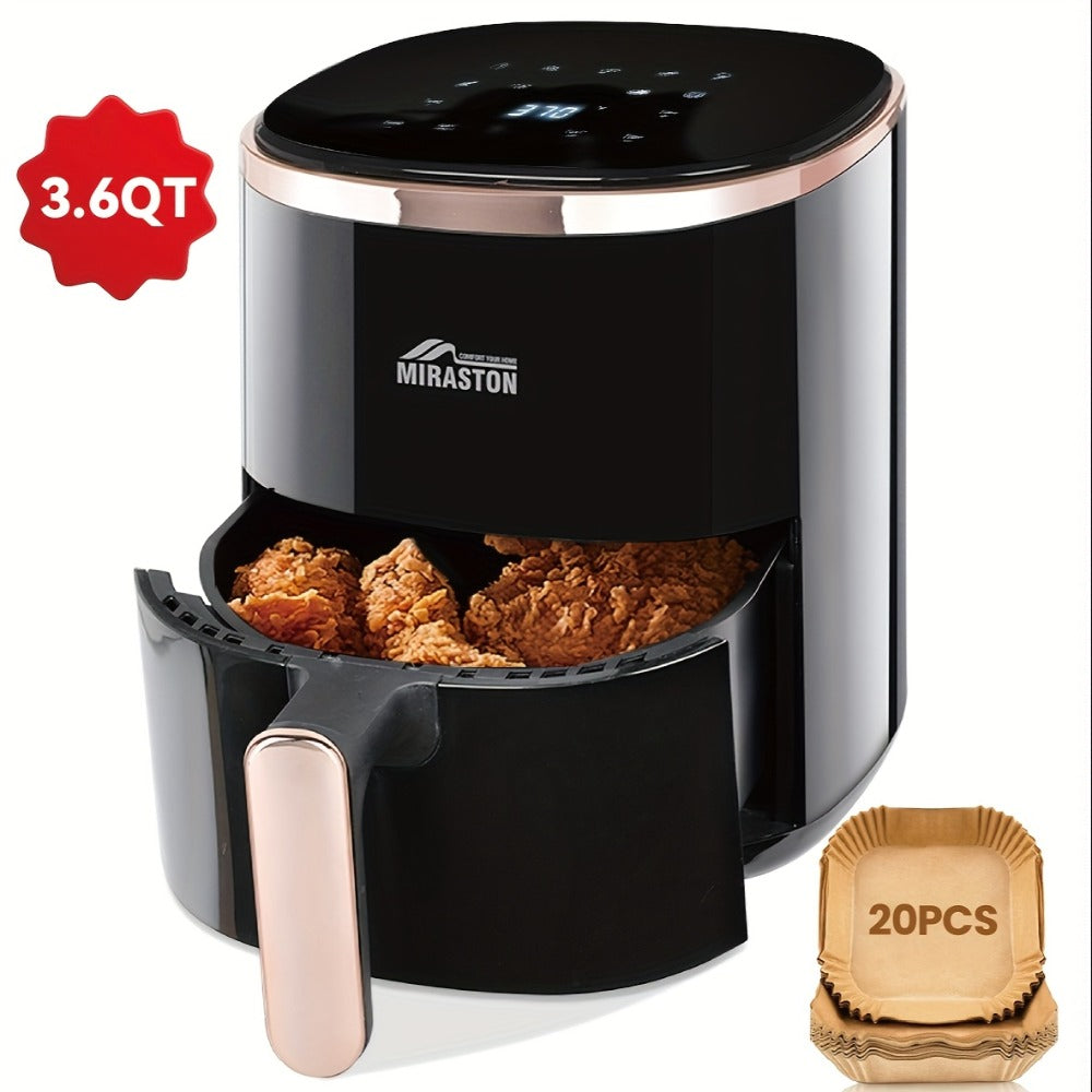 Miraston Air Fryer with Viewing Window, Eight Preset Icons and 3.6Qt or 8.5Qt Black Touchscreen Options