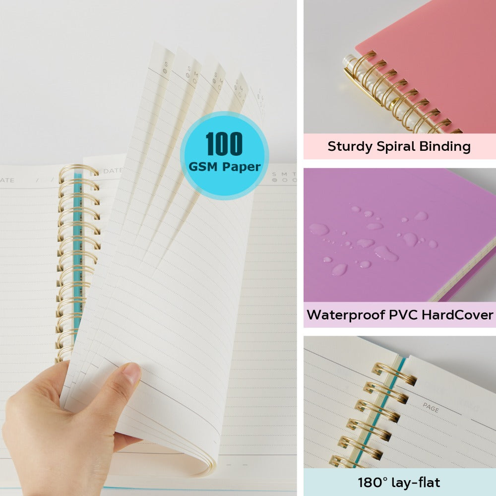 A5 Hardcover Spiral Notebook with 300 Lined Pages, 100 GSM Paper and Six Color Cover Options