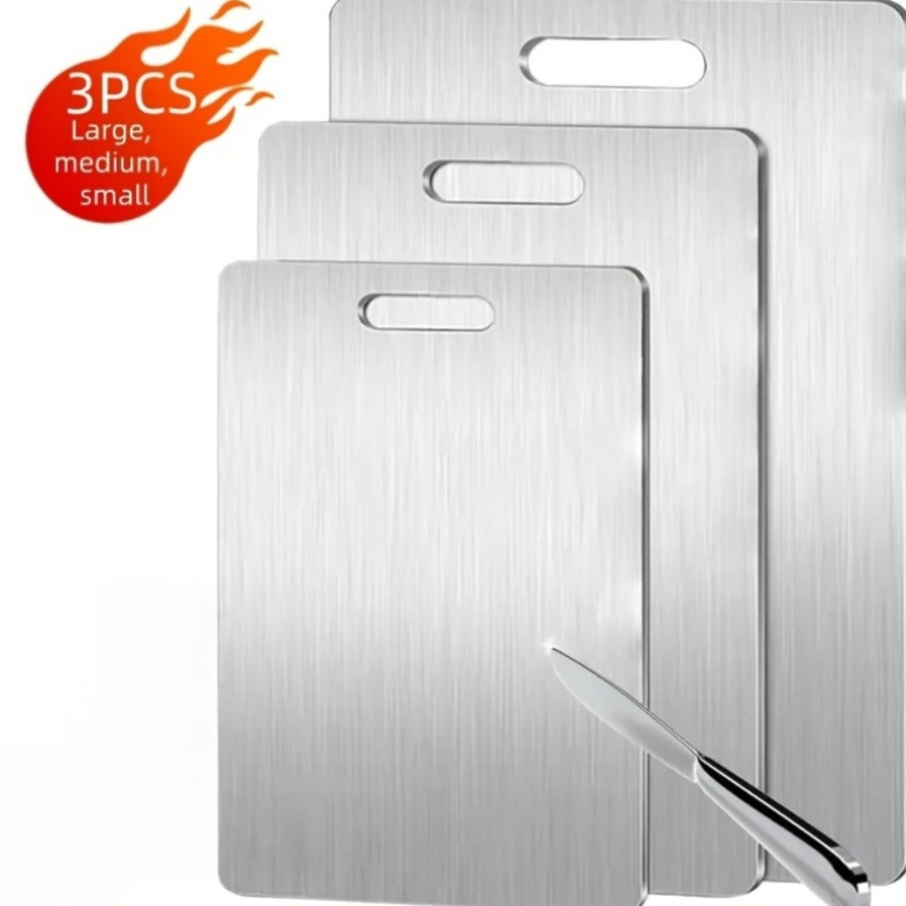 Titanium Cutting Board Set 3-Piece Pure Titanium Kitchen Cutting Boards Large Medium Small – Double-Sided Durable Metal Cutting Board, Antibacterial & Easy to Clean, Professional Kitchen Chopping Board