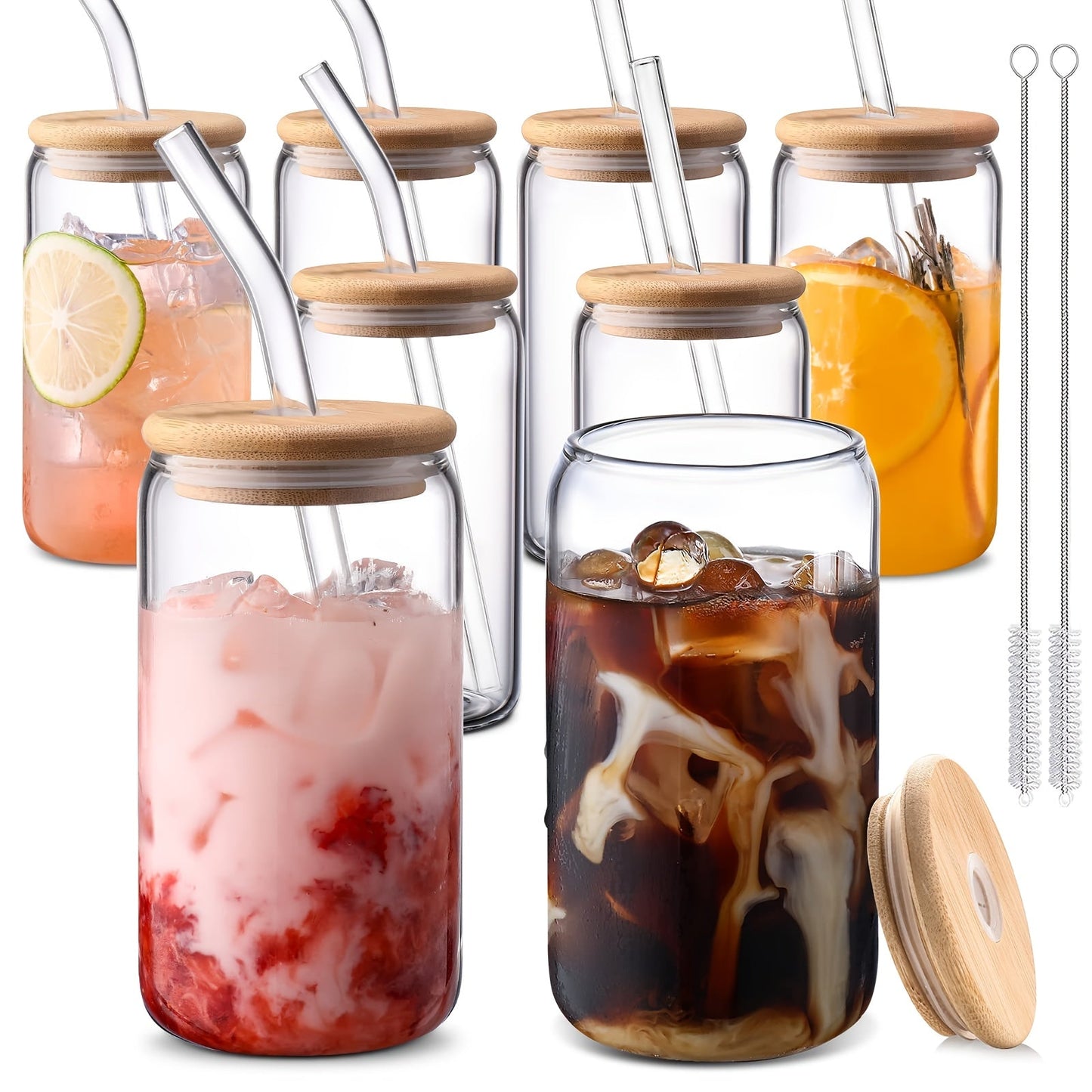 Glass Coffee Mug with Bamboo Lid & Straw | Iced Coffee Glass Cup Set, Mason Jar Mug, Reusable Drinking Glasses, Holiday Gift
