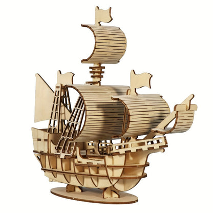 Wooden Sailboat Model Kit Ocean Theme – Handmade 3D DIY Assembly Brain Teaser Puzzle for Adults Teens, Display Ship Model, Nautical Hobbyist Gift for Birthday Christmas Thanksgiving