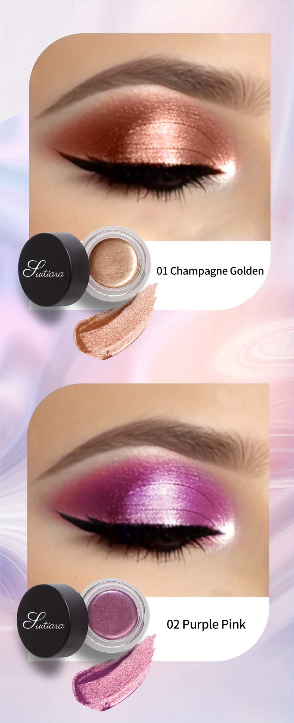Shimmer Jelly Eyeshadow 2 Pack – Icy Cool Tone Frosty Glow Gel Eye Makeup, Long-Lasting Non-Creasing Blendable Formula, High Shine Luminous Finish for Holiday Party Glam
