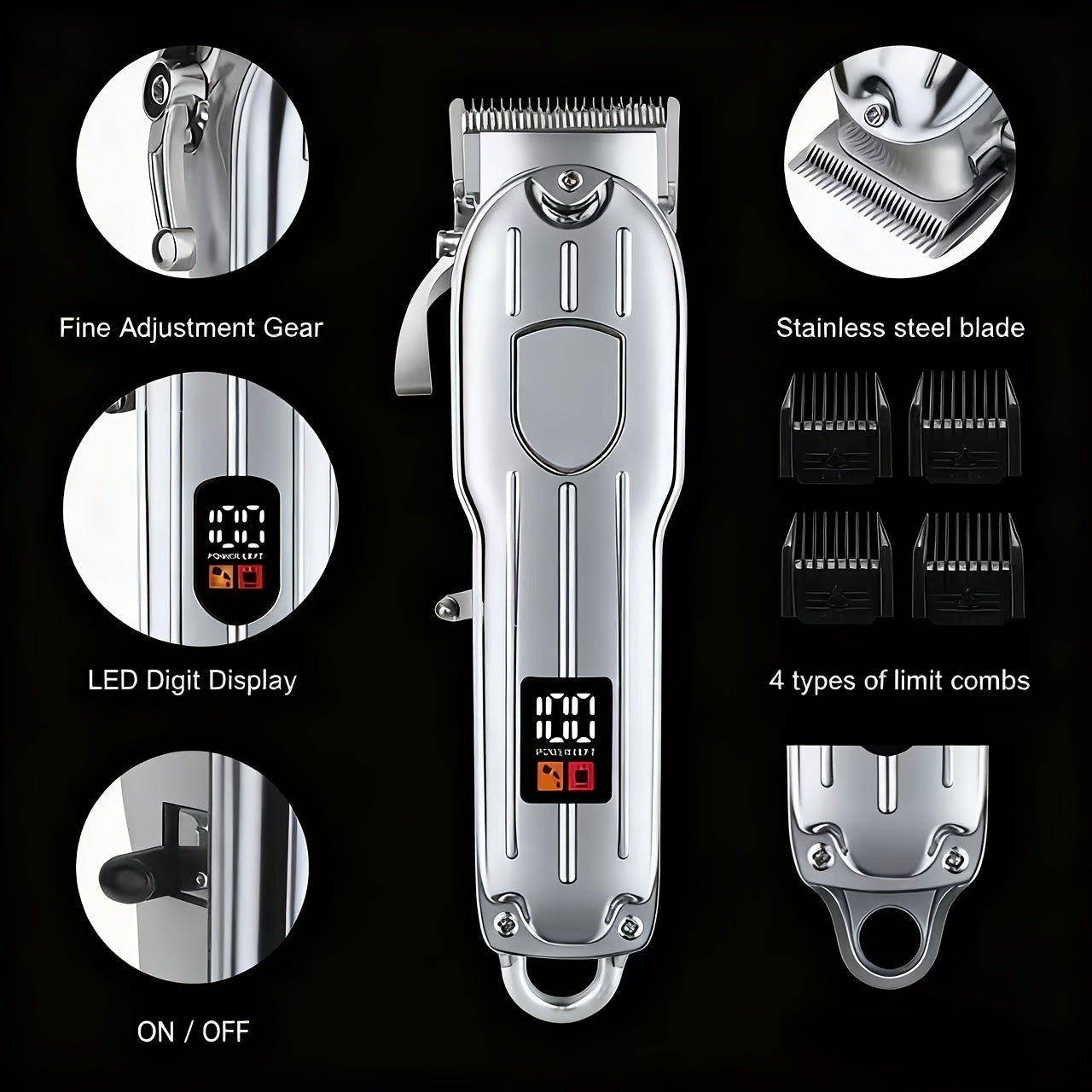 Professional Electric Hair Clipper Set for Men — 5-Speed LED Display Rechargeable Beard Trimmer & Hair Carving Kit, Cordless Home Barber Grooming Set, Father's Day Gift for Men