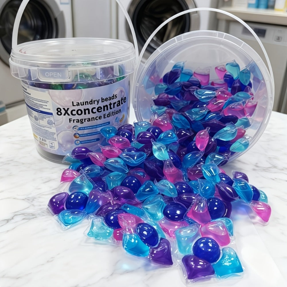 Multicolor Laundry Detergent Gel Pods with Portioned Bead Design in 7.05 oz or 21.16 oz Packages