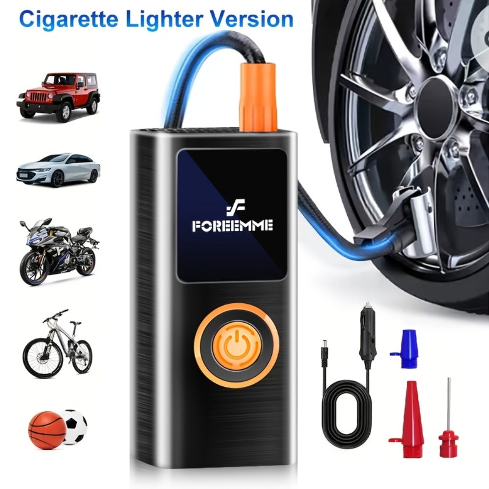 Cordless Tire Inflator Portable USB Rechargeable – Digital Gauge & LED Light, Fast Air Compressor with Auto Shutoff for Car, Bike, Motorcycle & Sports Equipment, Emergency Flat Tire Pump