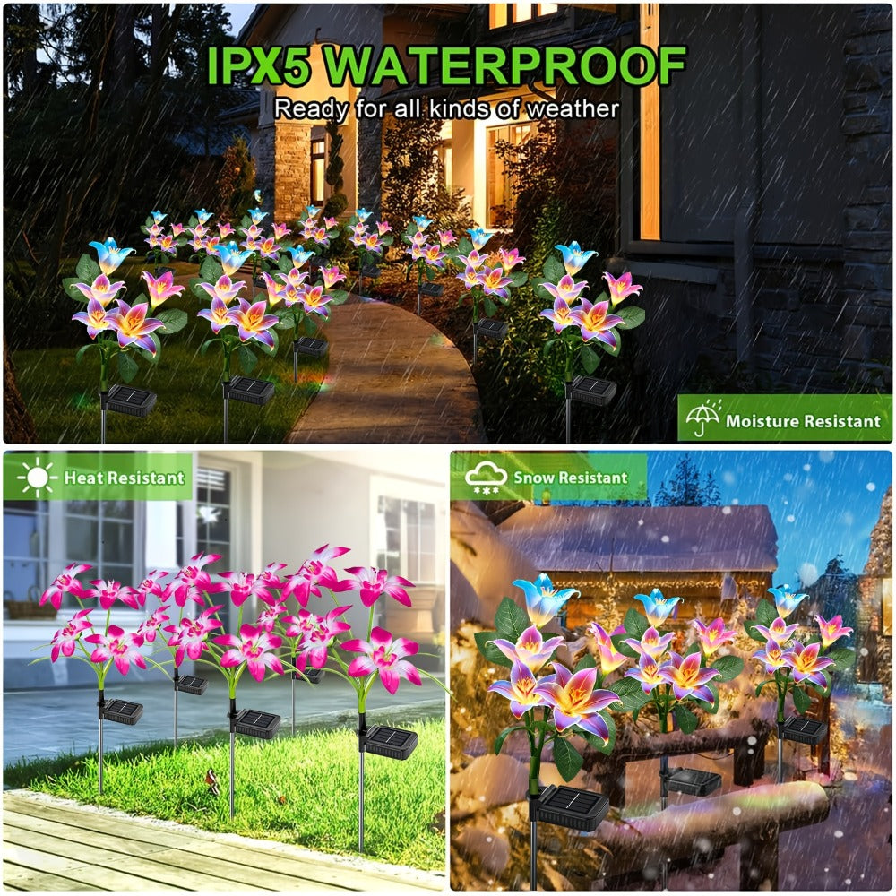 Solar Garden Light Blooming Lily Stakes with 7-Color LEDs and 2, 4 or 12-Pack Options for Outdoor Garden Decor