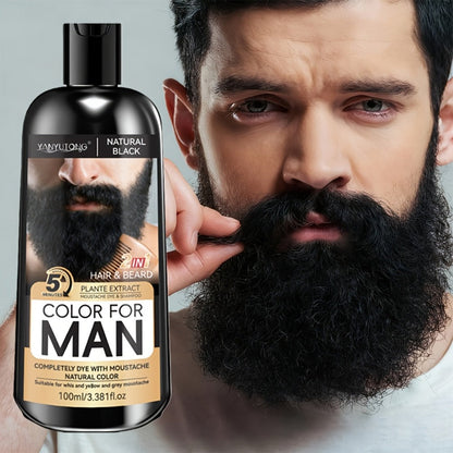 Gray Beard Dye Shampoo for Men 2-in-1 Semi-Permanent Natural Sulfate-Free Formula — Colors & Conditions in One Step, Fast Gray Coverage for Beard Sideburns & Hair, Black Brown Chestnut Brown