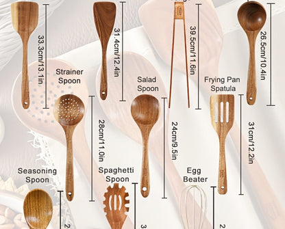 Wooden Kitchen Utensils Set 3/5/7Pcs – Natural Wood Spoons, Spurtle, Ladle & Wok Spatulas for Non-Stick Pans | Heat Resistant, Ergonomic Handle, Easy to Clean