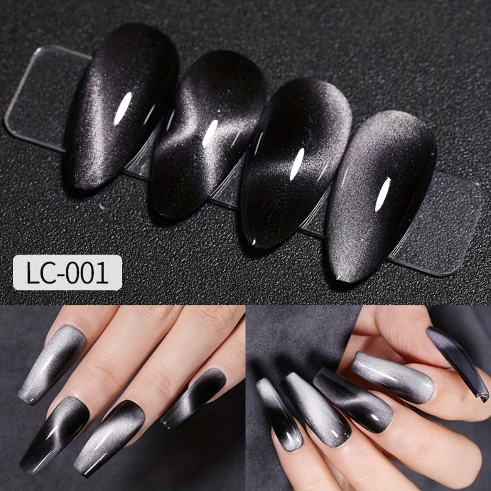 Gel Nail Polish – Cat Eye Magnetic 8pcs Aurora Glitter Black Crystal Semi-Permanent — 3D Light-Shifting Nail Art Gel No Base Color…