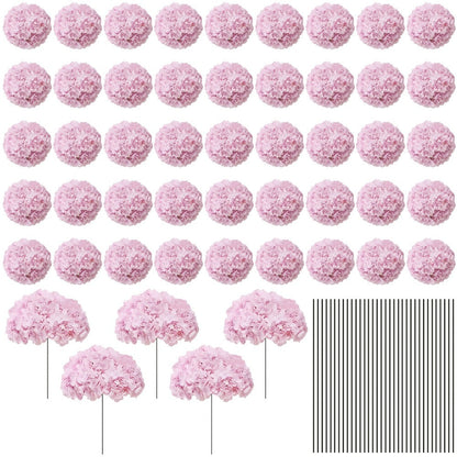 Artificial Flowers 72-Piece Silk Hydrangea Set with Flexible Stems in Blue Purple Pink or Champagne