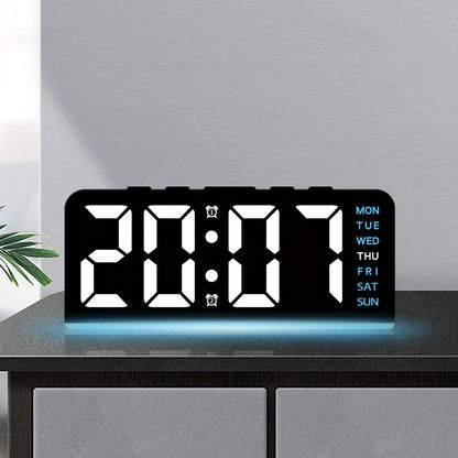 Digital LED Alarm Clock with Temperature Display - Time, Date & Temp LED Desk Clock, USB Powered, Beep Alarm, Modern Design for Bedroom, Living Room & Office, Father's Day Gift