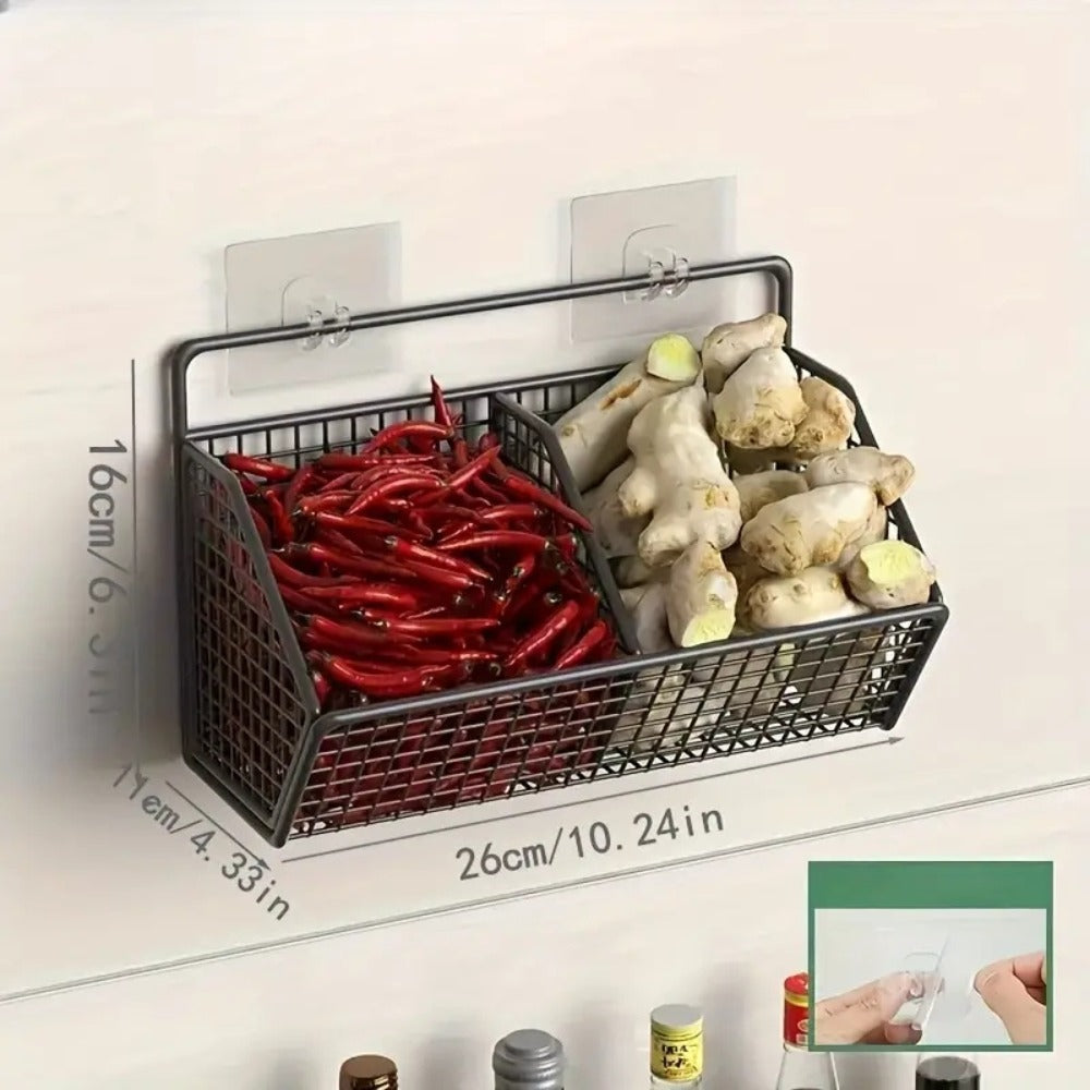 Black Wall-Mounted Wire Storage Basket with Open Front in Two- or Three-Grid Width Options