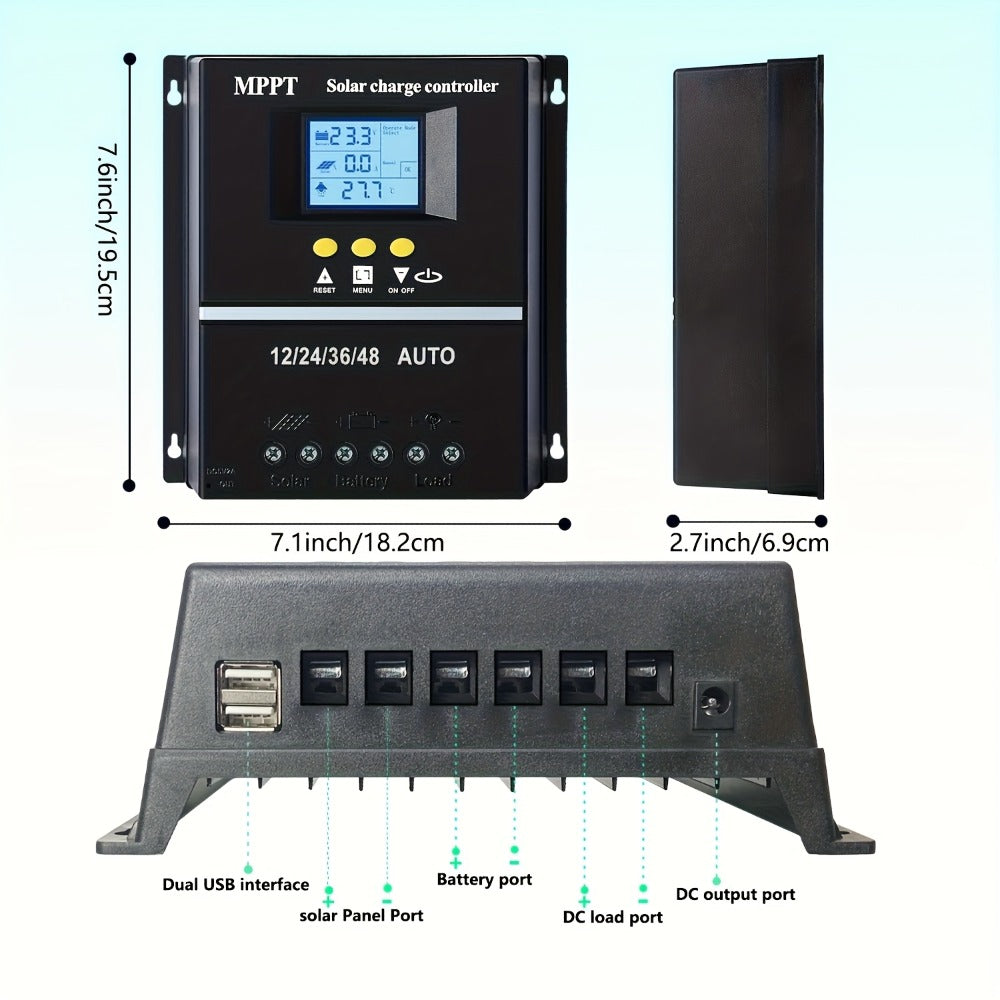 100A MPPT Solar Charge Controller with LCD Display Auto Tracking for 12V 24V 36V 48V Systems Lead-Acid Lithium LiFePO4 Batteries Off-Grid Solar RV Boat Camper