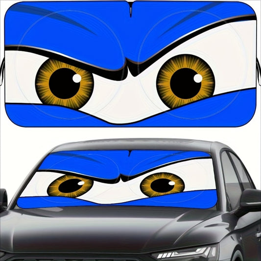 Car Windshield Sun Shade Funny Eyes Foldable UV Blocker Visor – Blue & Red Eye Styles with Reinforcement Tape for Most Cars SUVs Trucks