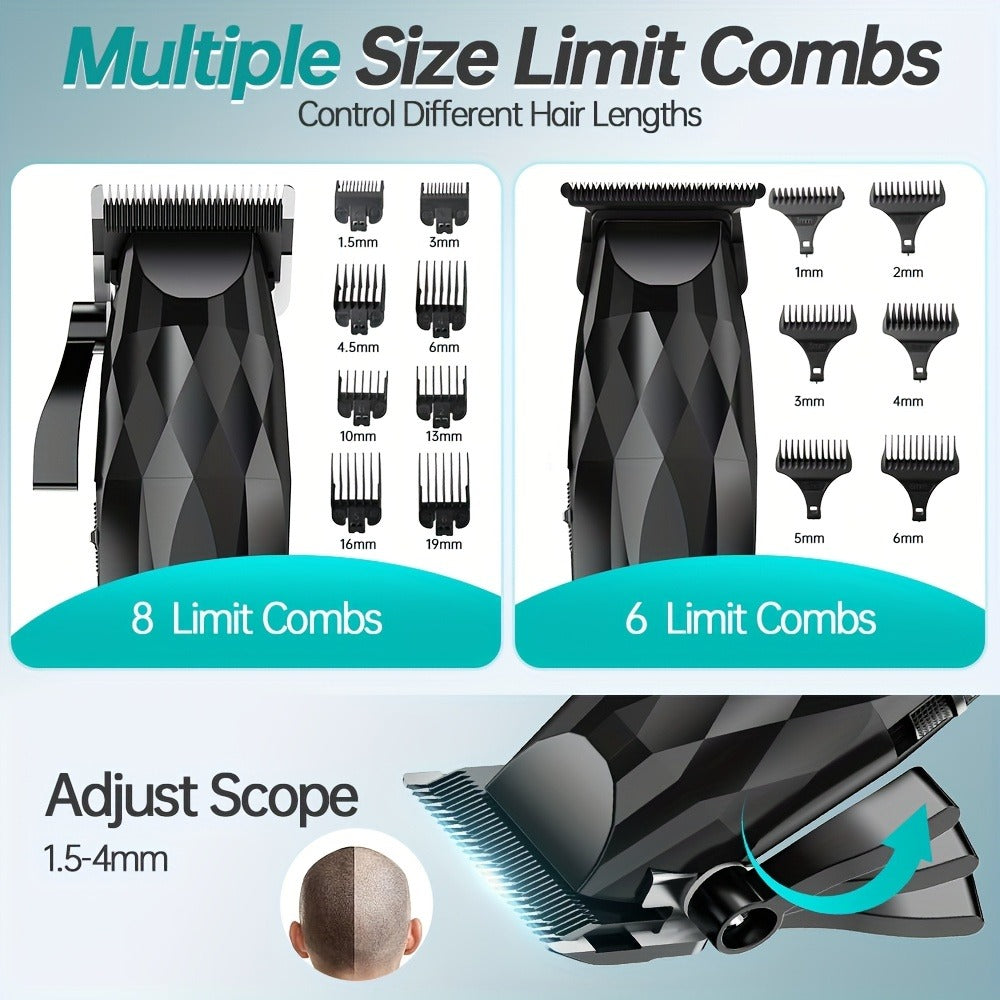 Hair Clipper and Beard Trimmer Cordless Two-Piece Set with 14 Guide Combs, Ceramic Blades and Three Colors