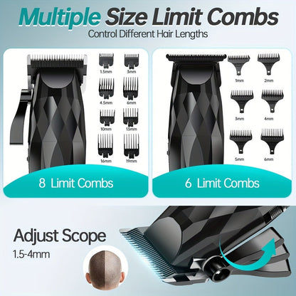 Hair Clipper and Beard Trimmer Cordless Two-Piece Set with 14 Guide Combs, Ceramic Blades and Three Colors