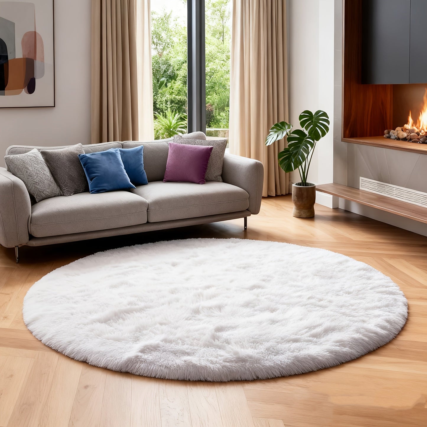 Round Shaggy Area Rug in Seven Solid or Tie-Dye Colors with 4 x 4-Foot to 8 x 8-Foot Sizes