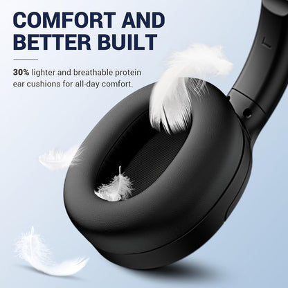Hybrid ANC Over-Ear Wireless Headphones Hi-Fi Audio 45mm Drivers Memory Foam Ear Cups 30H Playtime ENC Microphone Bluetooth 5.3 for Travel Work Study Home Office