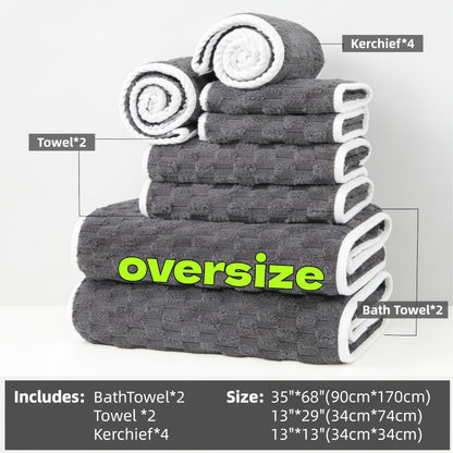 Bath Towels Set 4 or 8 Piece Microfiber Waffle Weave Collection in Gray, Pink, Blue and Beige