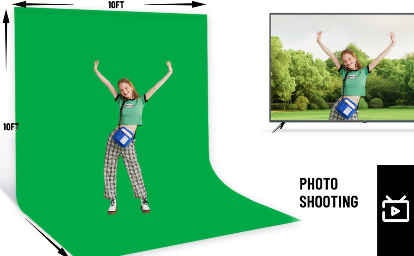 Green Screen Backdrop and Stand Kit with Crossbar, Two Tripods, Four Clamps and Exact 8.5 by 10 Foot Option