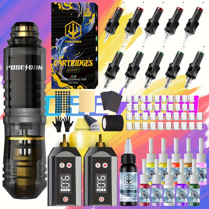 Tattoo Pen Kit Wireless Battery Tattoo Gun with LCD Screen, 1500mAh Cordless Rotary Tattoo Machine, 10pcs Cartridge Needles, 11 Color Inks & Power Supply – Complete Tattoo Kit for Beginners & Artists