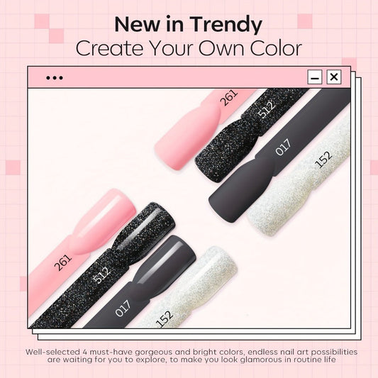 Dip Powder Nail Starter Kit 4 Colors Soft Gray Pink Black Glitter with Base Coat Top Coat Activator No Lamp French Nail Art Salon Style Manicure Set for Beginners Women