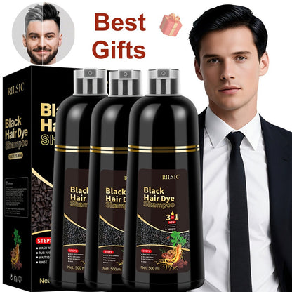 Gray Hair Coverage Shampoo 3-in-1 Hair Dye Shampoo 3-Pack | Herbal Natural Formula Color in Minutes | Long-Lasting Black Brown Chestnut Brown | No Mixing Easy Home Hair Color for Men & Women