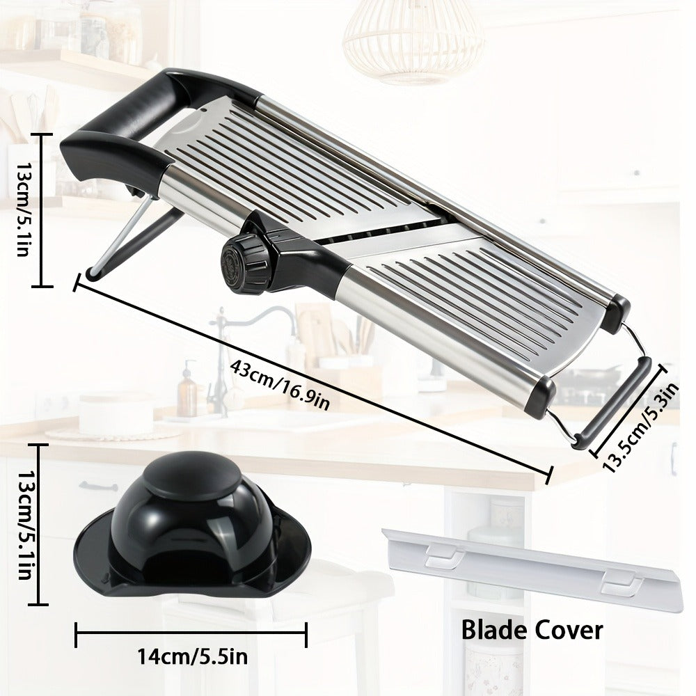 Adjustable Mandoline Slicer with Five Thickness Settings, Hand Guard and Optional Protective Gloves