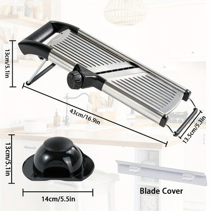 Adjustable Mandoline Slicer with Five Thickness Settings, Hand Guard and Optional Protective Gloves
