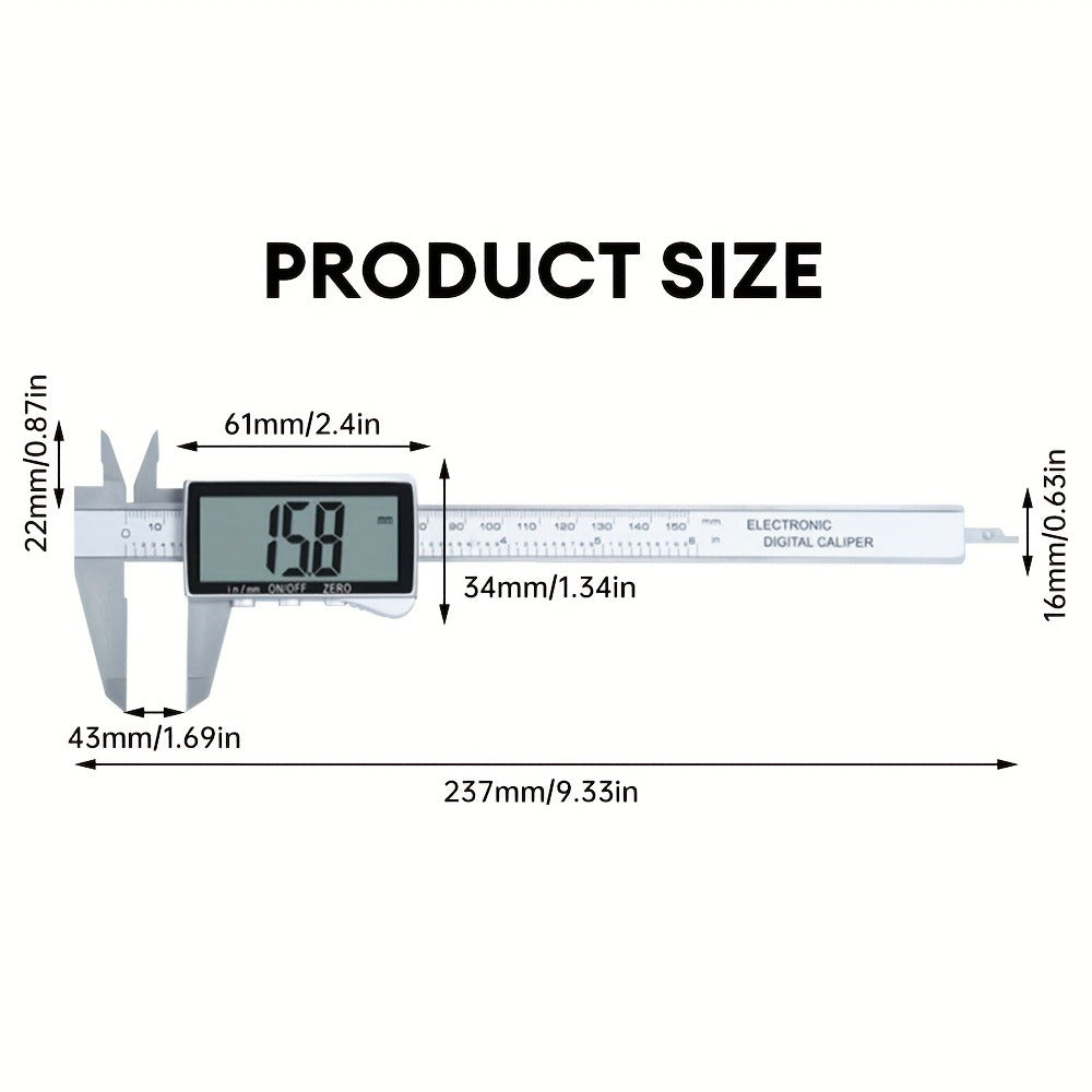 Digital Vernier Caliper with 150 mm Range, Inch/Millimeter Display and 237 mm Overall Length