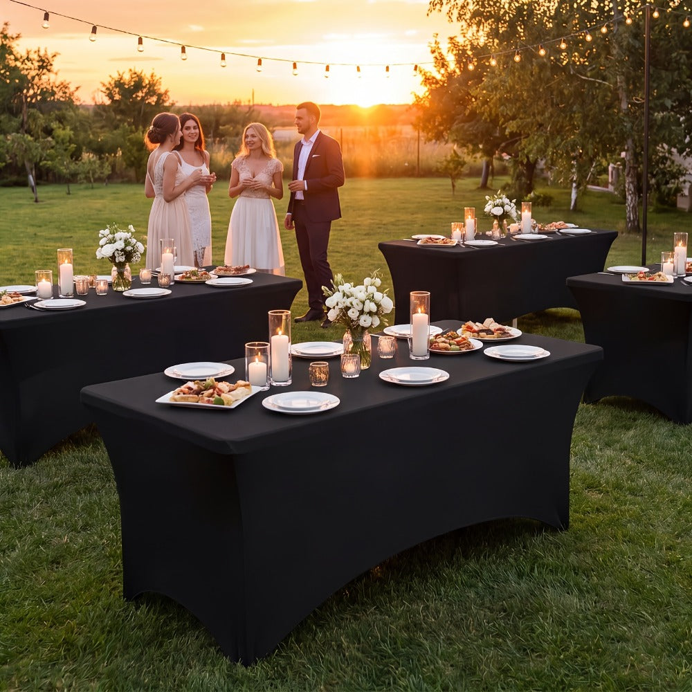 6 Pack Spandex Table Covers for 6ft Rectangular Tables – Fitted Stretch Tablecloths Wrinkle Resistant Washable Reusable for Wedding Party Banquet