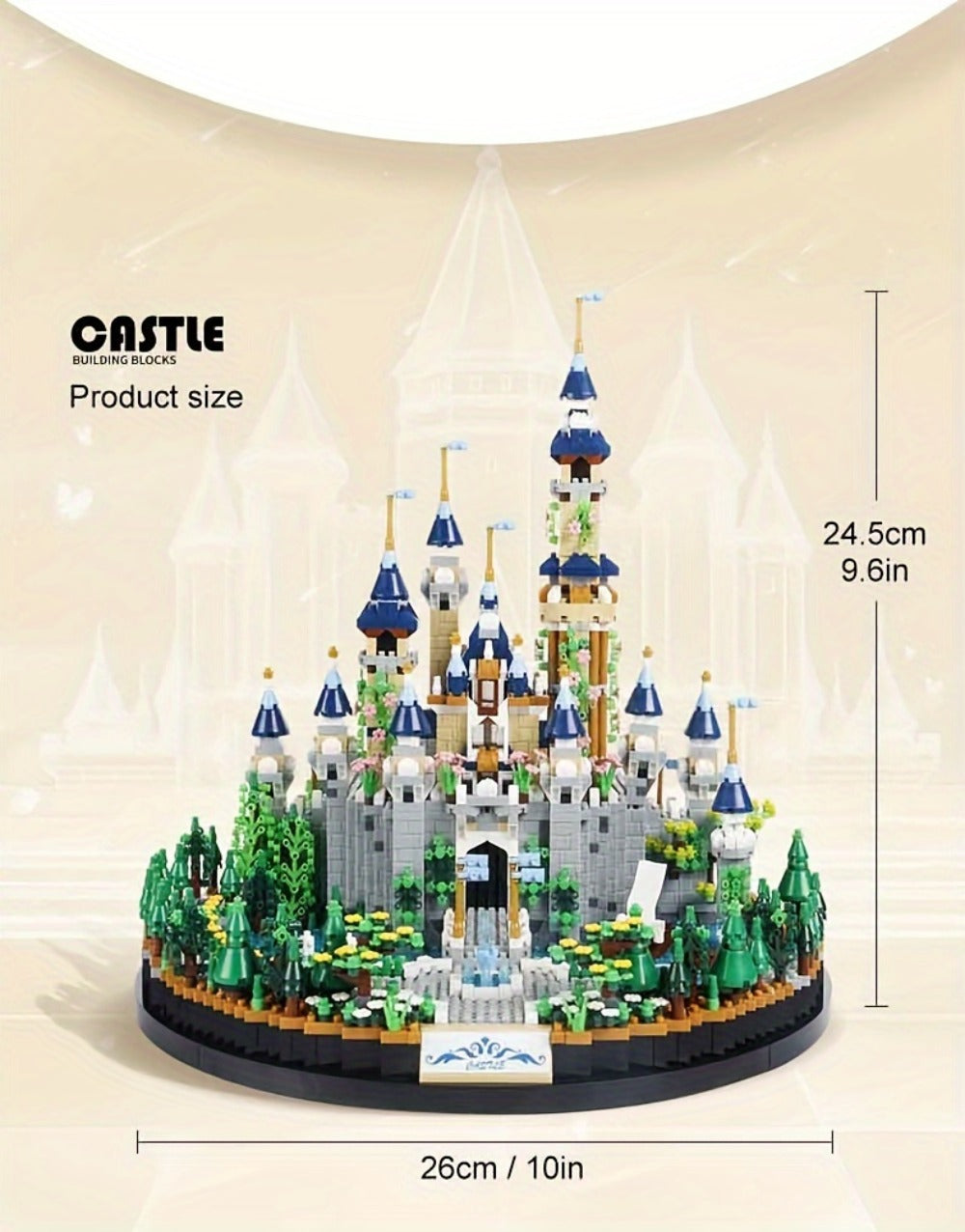 Fairytale Princess Castle Micro Building Block Set with 3,600 Pieces, 26 cm Display Base for Ages 14+