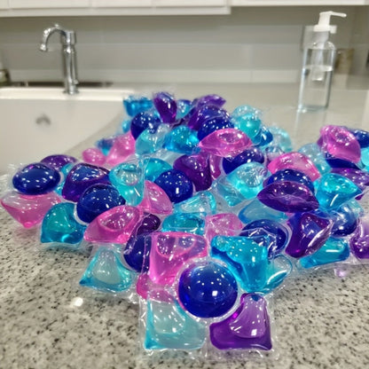 Multicolor Laundry Detergent Gel Pods with Portioned Bead Design in 7.05 oz or 21.16 oz Packages