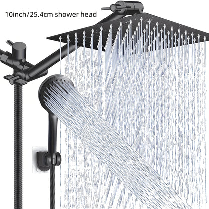 High Pressure Rainfall Shower Head Combo with Handheld Spray – 9 Spray Settings, 180° Adjustable Bracket, Stainless Steel Hose, Anti-Clog Nozzles, Modern Bathroom Shower System