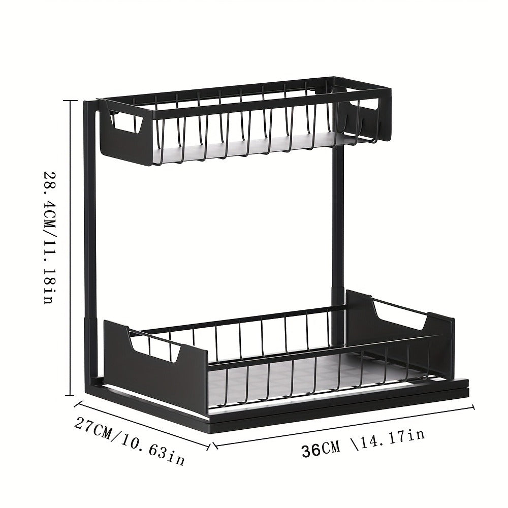 Two-Tier Sliding Under-Sink Organizer in Black, White or Gray with One- or Two-Pack Options