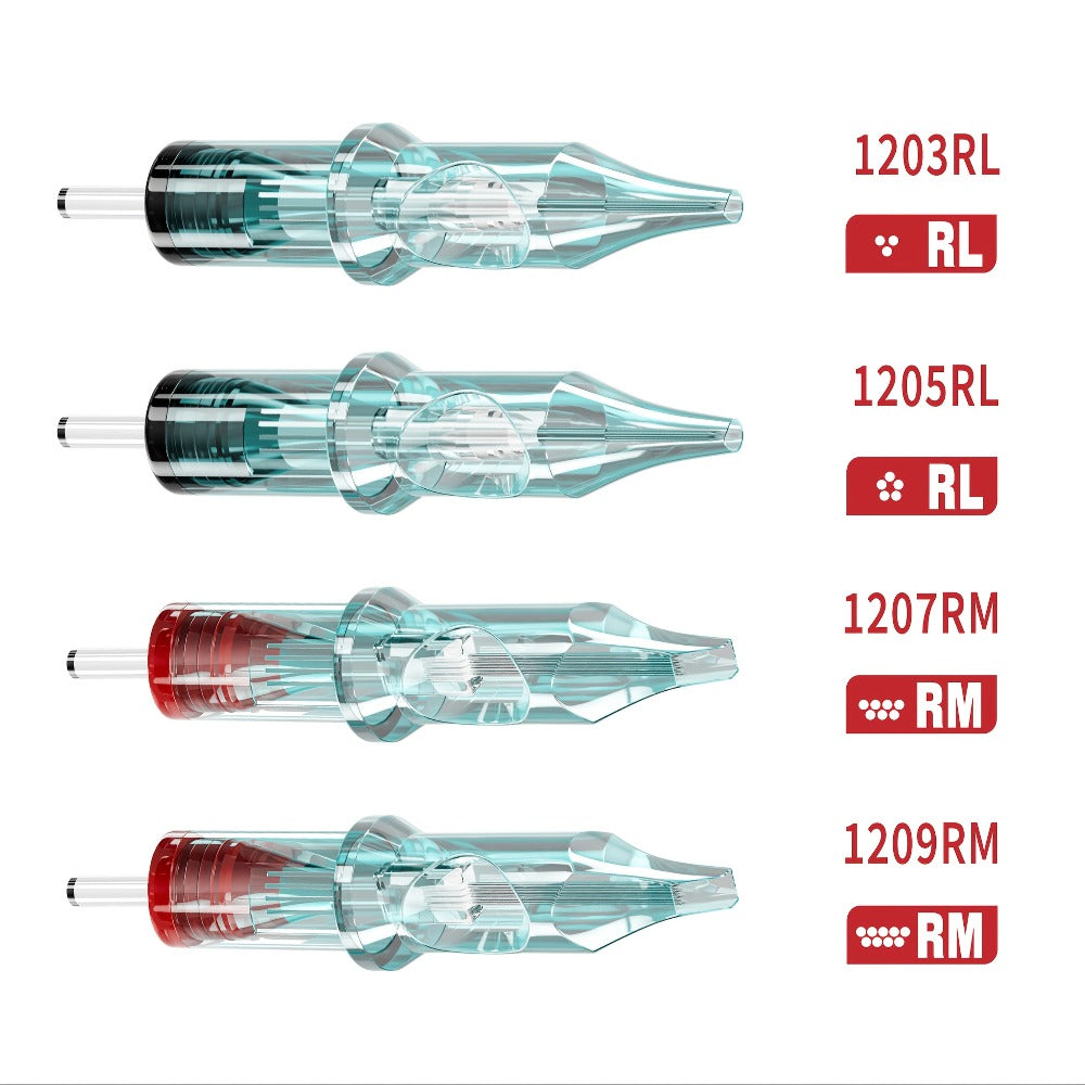 Tattoo Cartridge Needles with Neebol Label, 20-Piece #12 RL RM Mix or 50-Piece #12 RL Pack