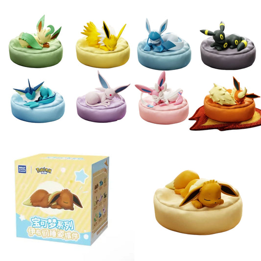 Eevee Eeveelutions Sleeping Pose Blind Box PVC Figure – All 9 Characters Vaporeon Jolteon Flareon Espeon Umbreon Leafeon Glaceon Sylveon, Kawaii Collectible Desk Ornament Gift for Pokemon Fans