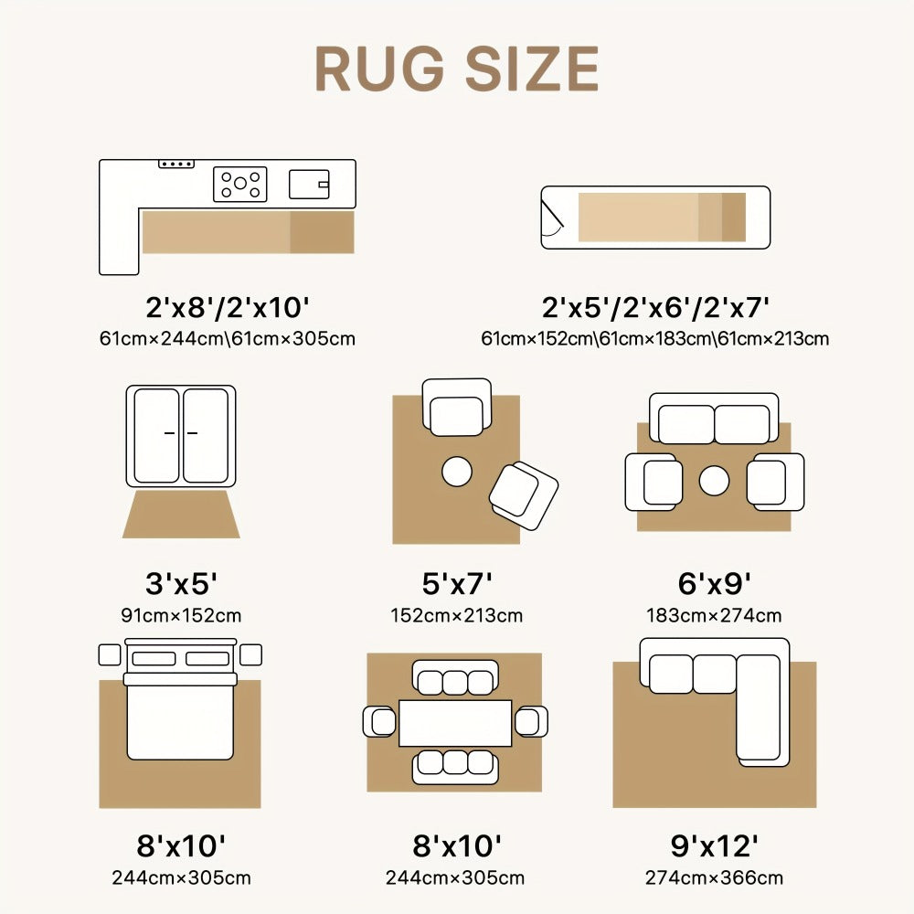 Area Rug Vintage Chenille Print in Light Taupe Brown with Eight Runner and Room Size Options