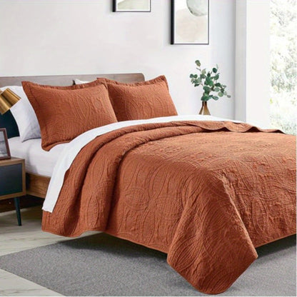 Three-Piece Lightweight Microfiber Quilt Set with Pillow Shams in Ten Size and Color Options