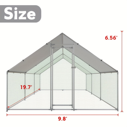 Walk-In Metal Poultry Enclosure in Six Size Options with Mesh Walls, Door and Partial Roof Cover